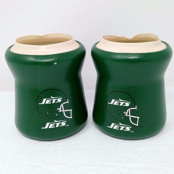 Vintage New York Jets NFL Football Beer Soda Can Holder Coolers Set of 2 - Picture 1 of 9